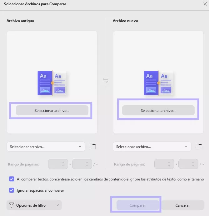 seleccionar archivos para comparar