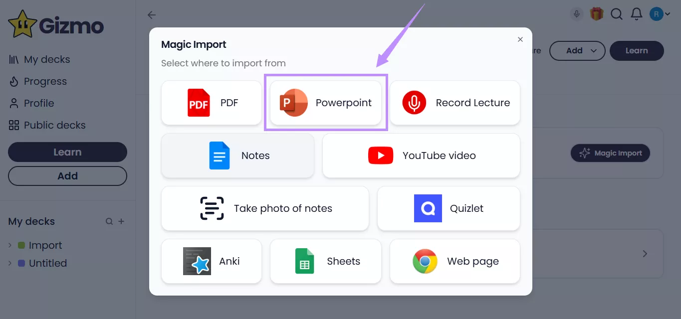 select powerpoint gizmo
