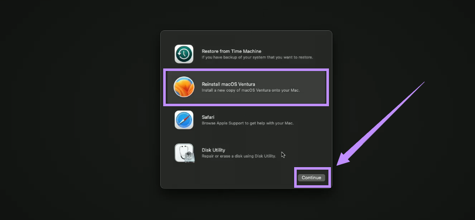 select relaunch macos and click continue mac