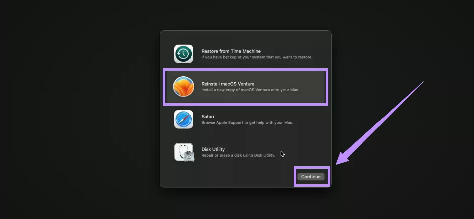 select relaunch macos and click continue mac