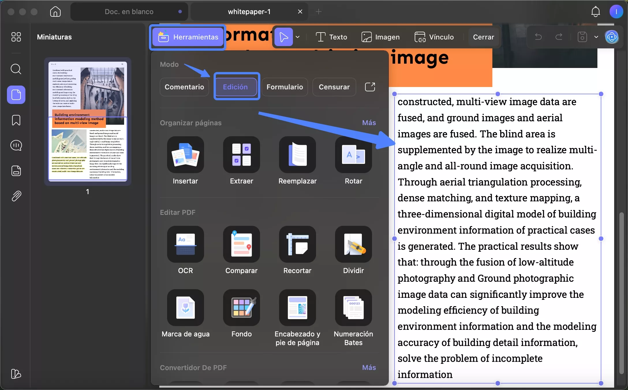 Seleccionar texto para editar con UPDF en Mac