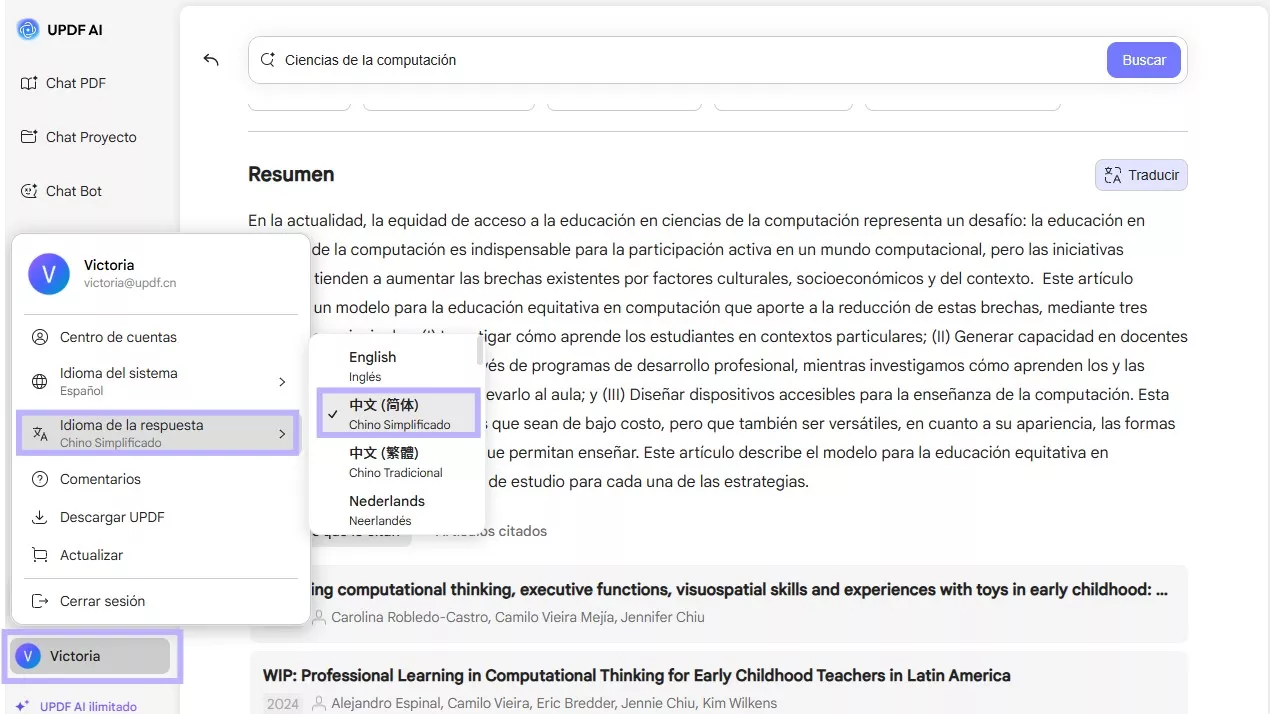 Seleccionar el idioma de respuesta