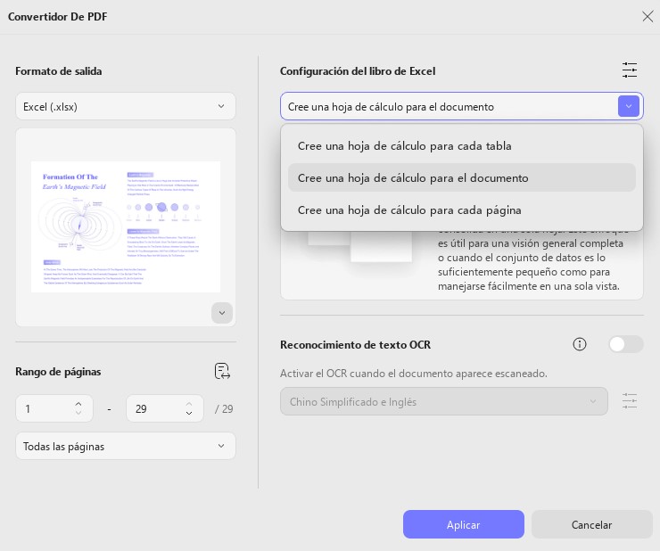 Seleccionar la configuración del libro de Excel (UPDF) en Windows 2