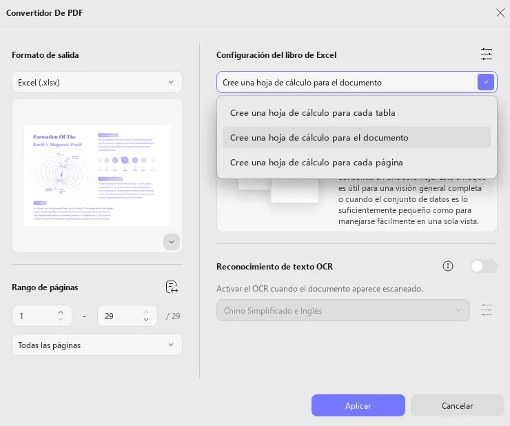 Seleccionar la configuración del libro de Excel (UPDF) en Windows 2