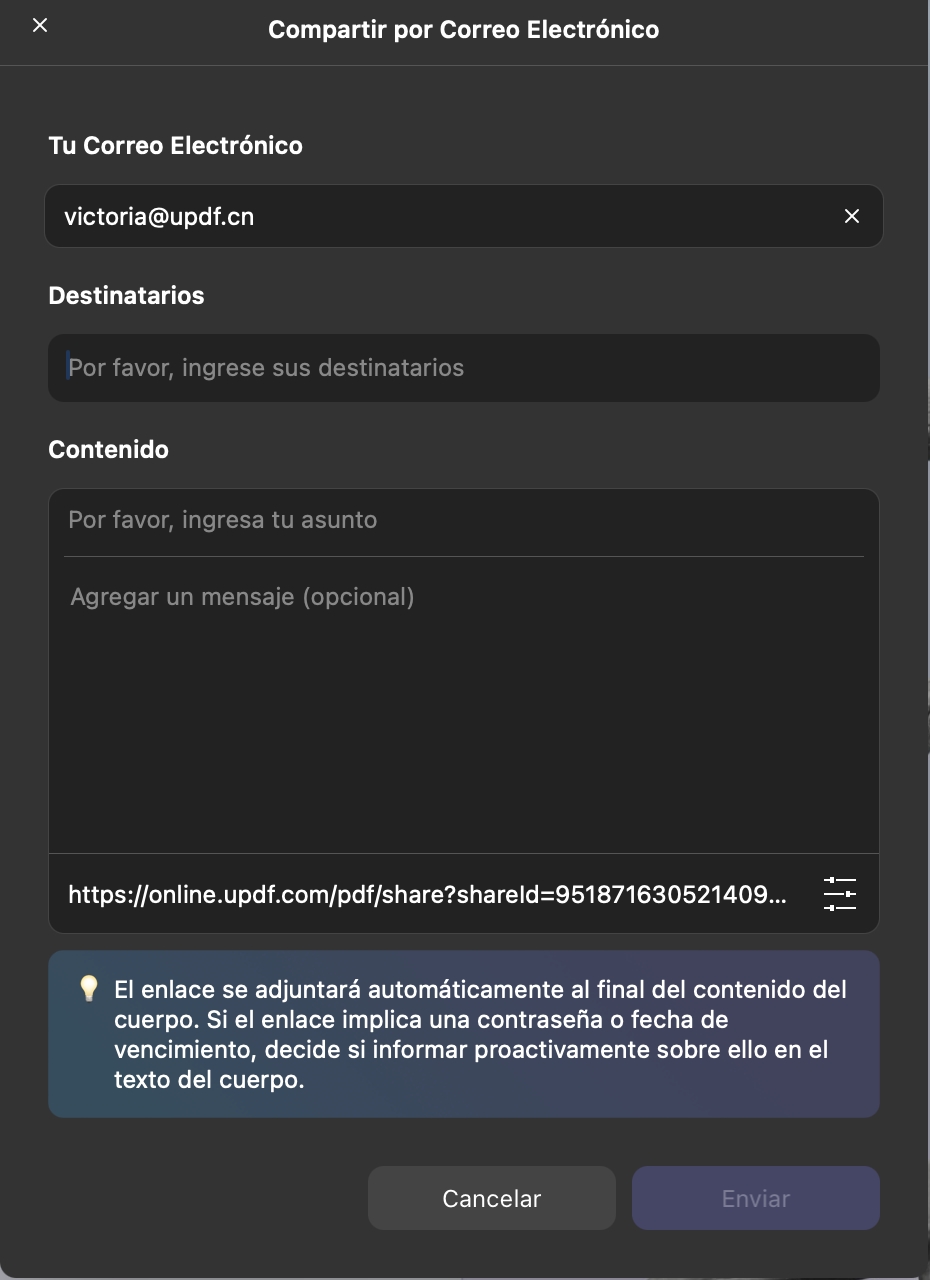 enviar correo electrónico a través de updf mac