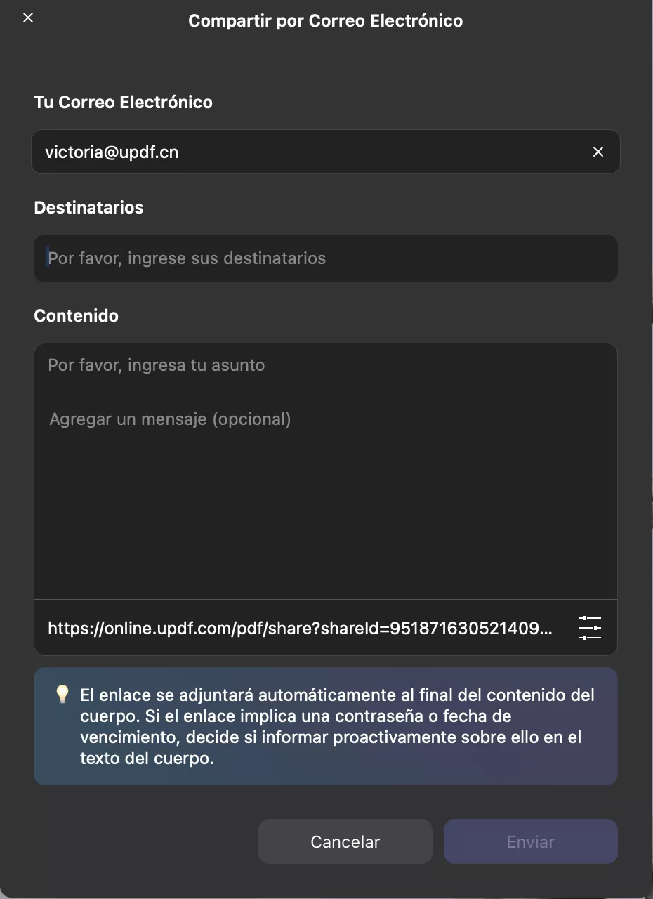 enviar correo electrónico a través de updf mac
