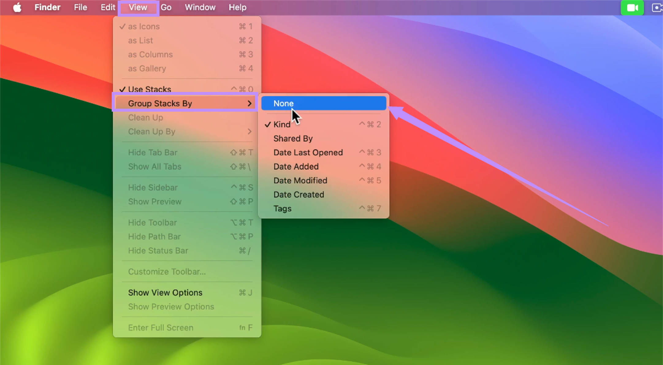 set group stacks by to none mac