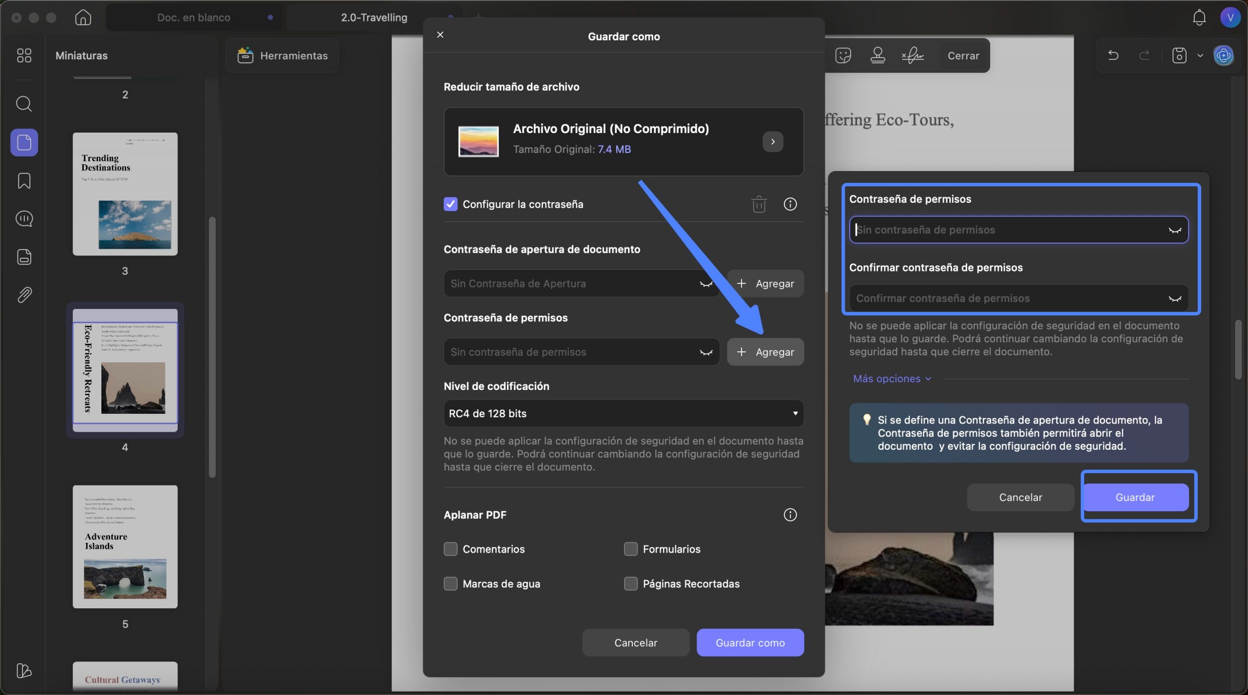 establecer contraseña de permiso updf mac