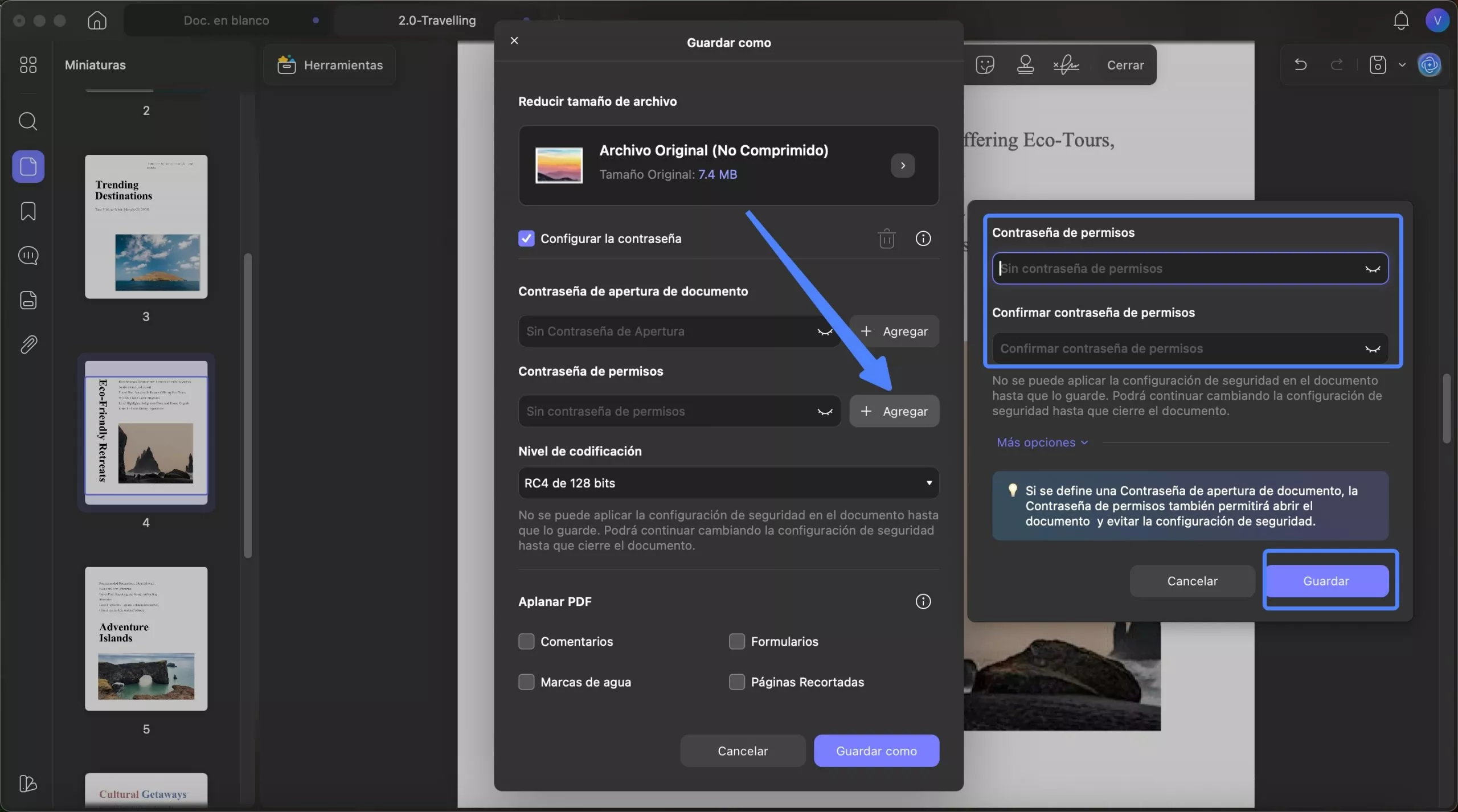establecer contraseña de permiso updf mac