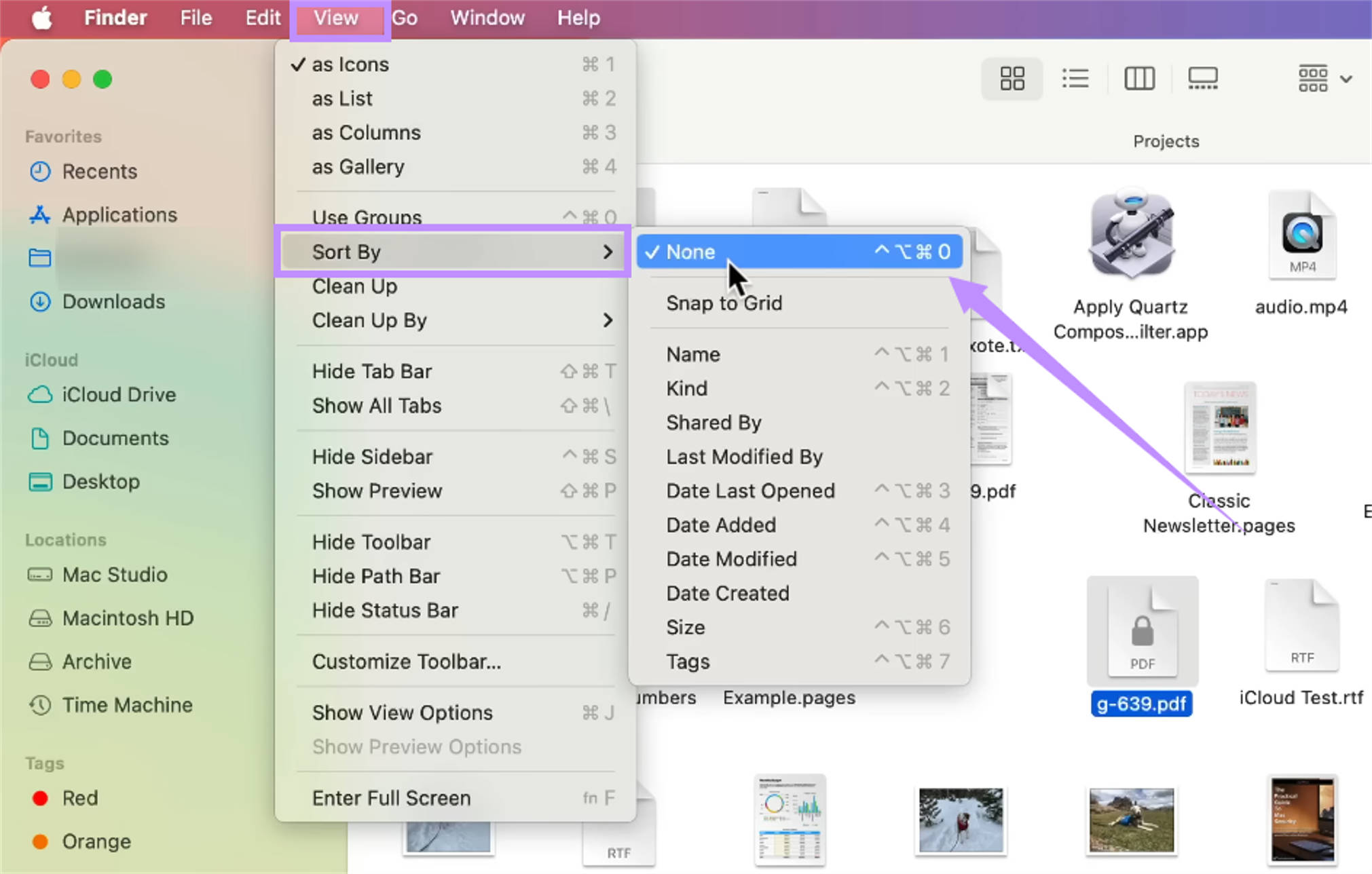 set sort by to none mac