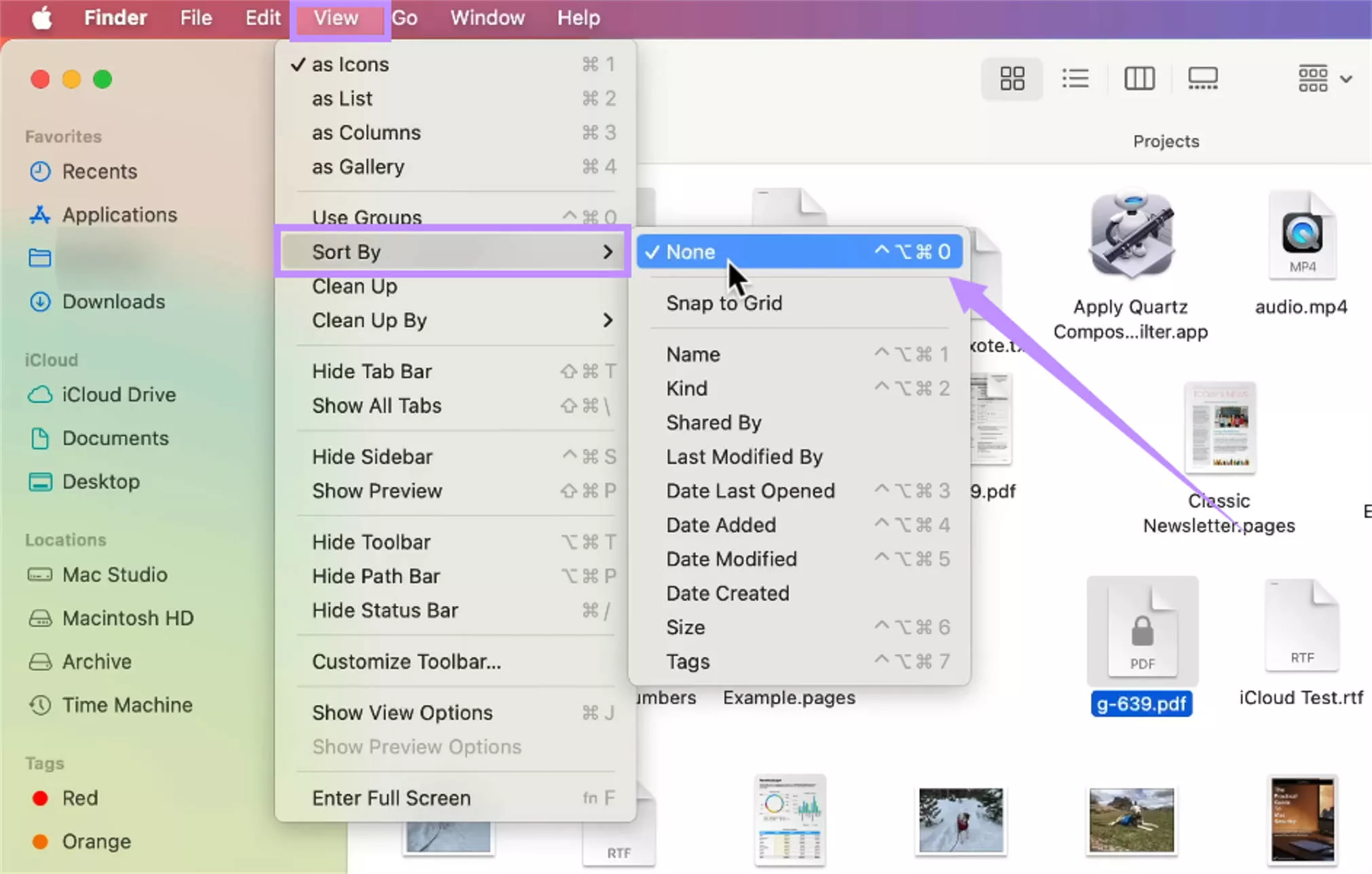 set sort by to none mac