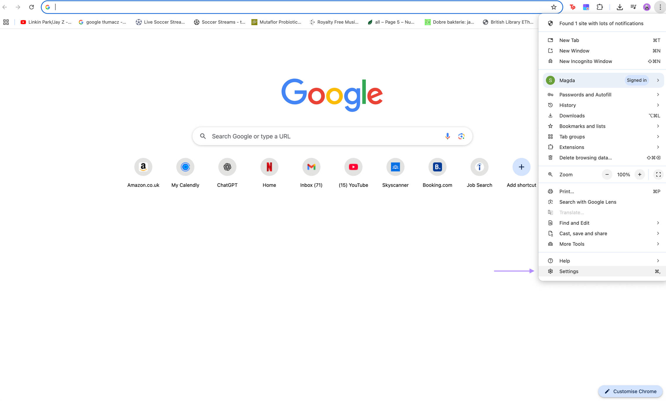 setting in browser