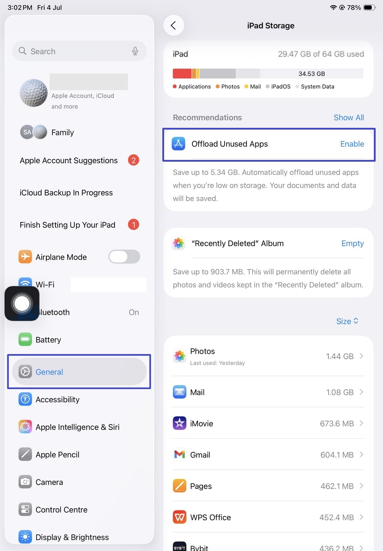 offload or deleted extra apps