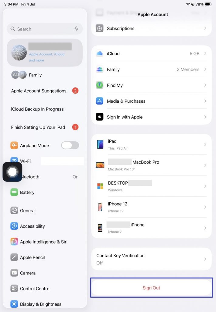 sign out of ipad apple id