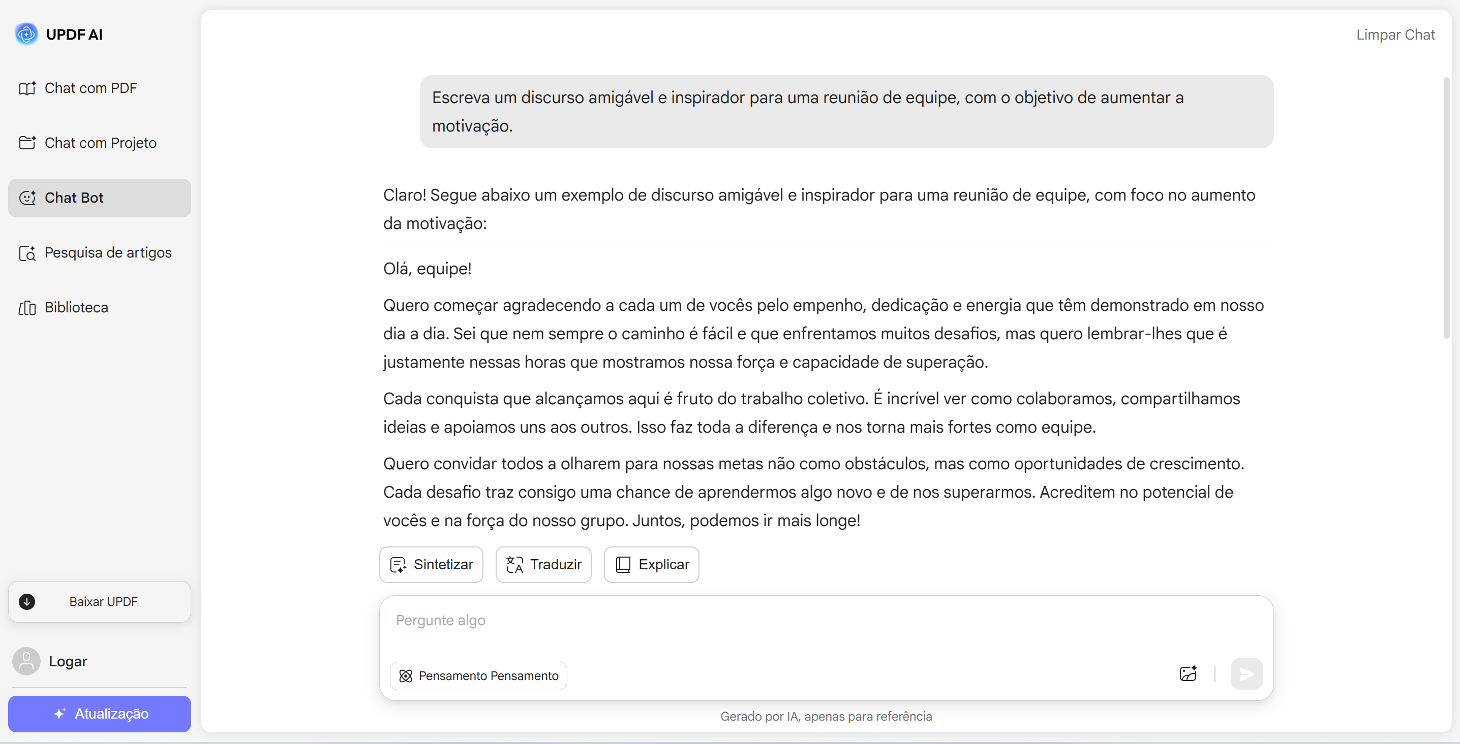 Gerador de Discursos UPDF AI