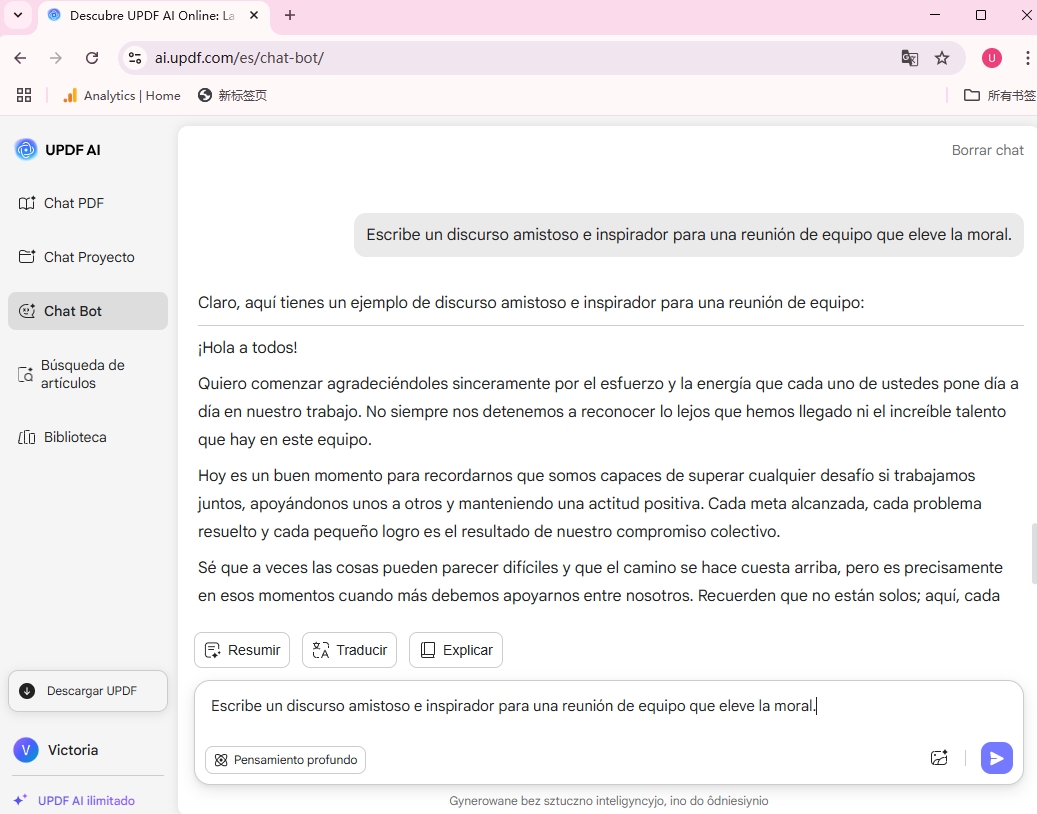 Generador de discursos con IA de UPDF