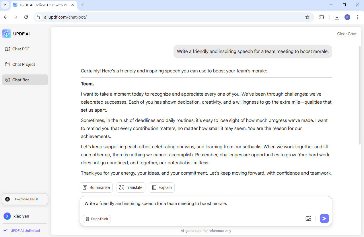 UPDF AI speech generator