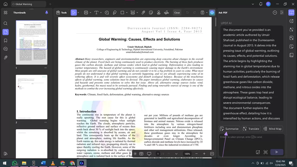 summarize a section of the pdf updf ai windows
