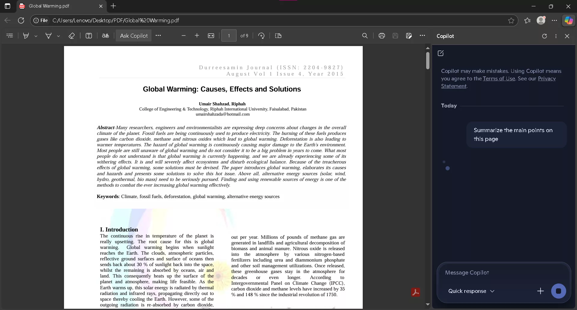 summarize prompt in copilot
