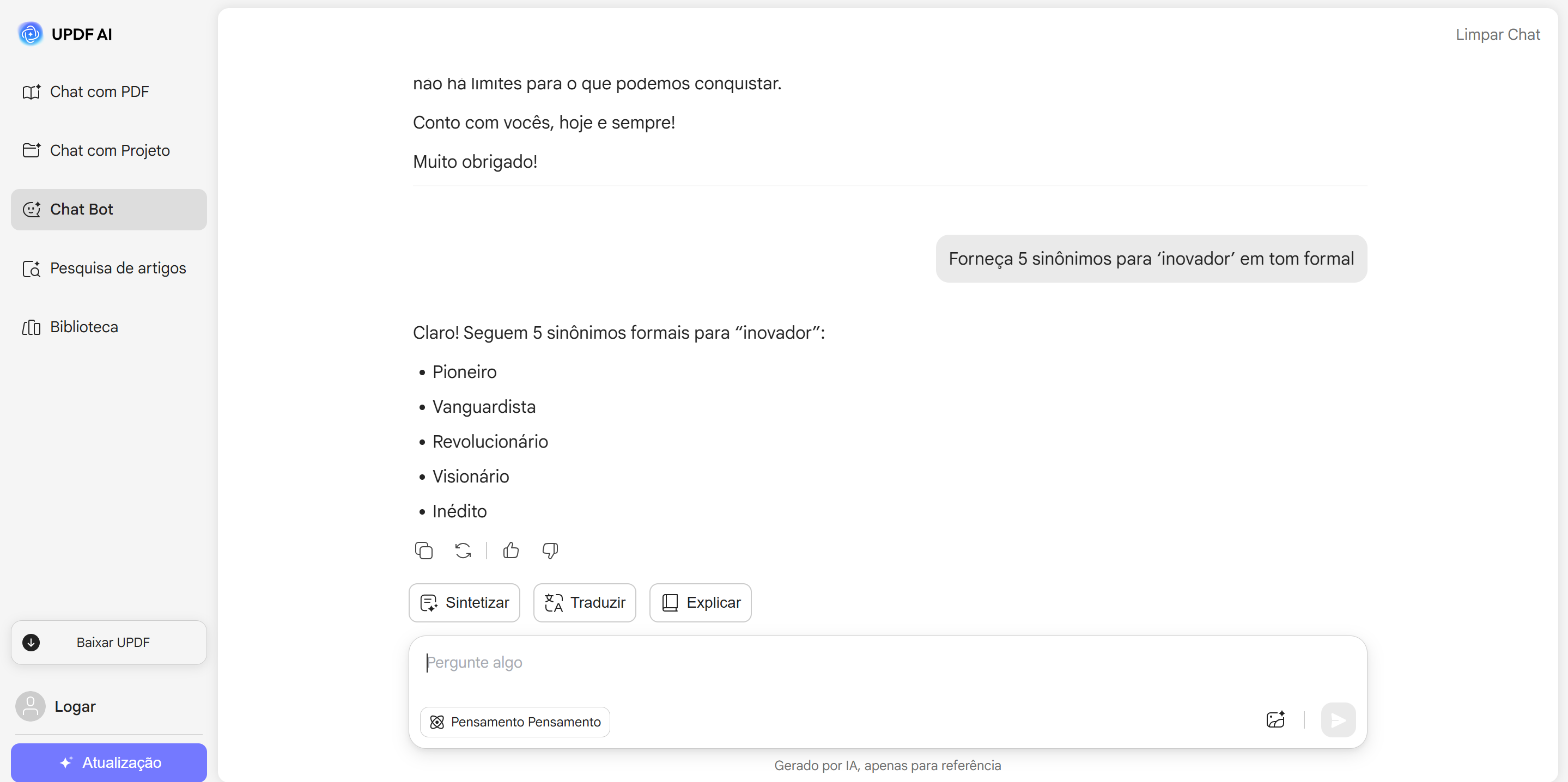 gerador de sinônimos UPDF AI