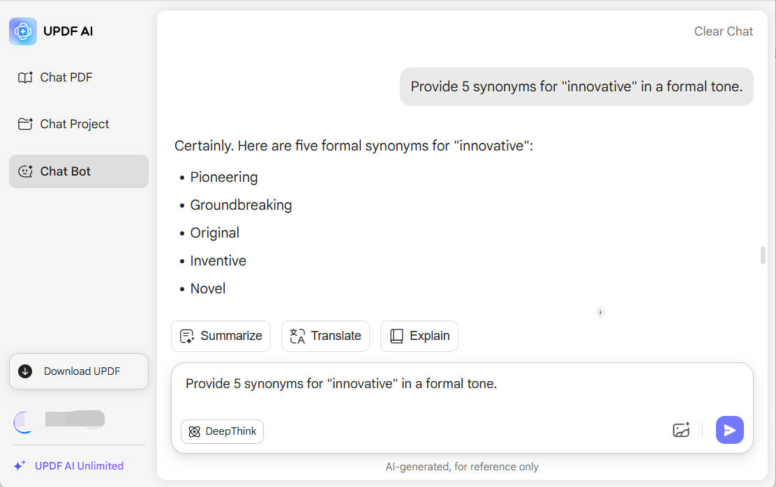 updf ai synonyms generator