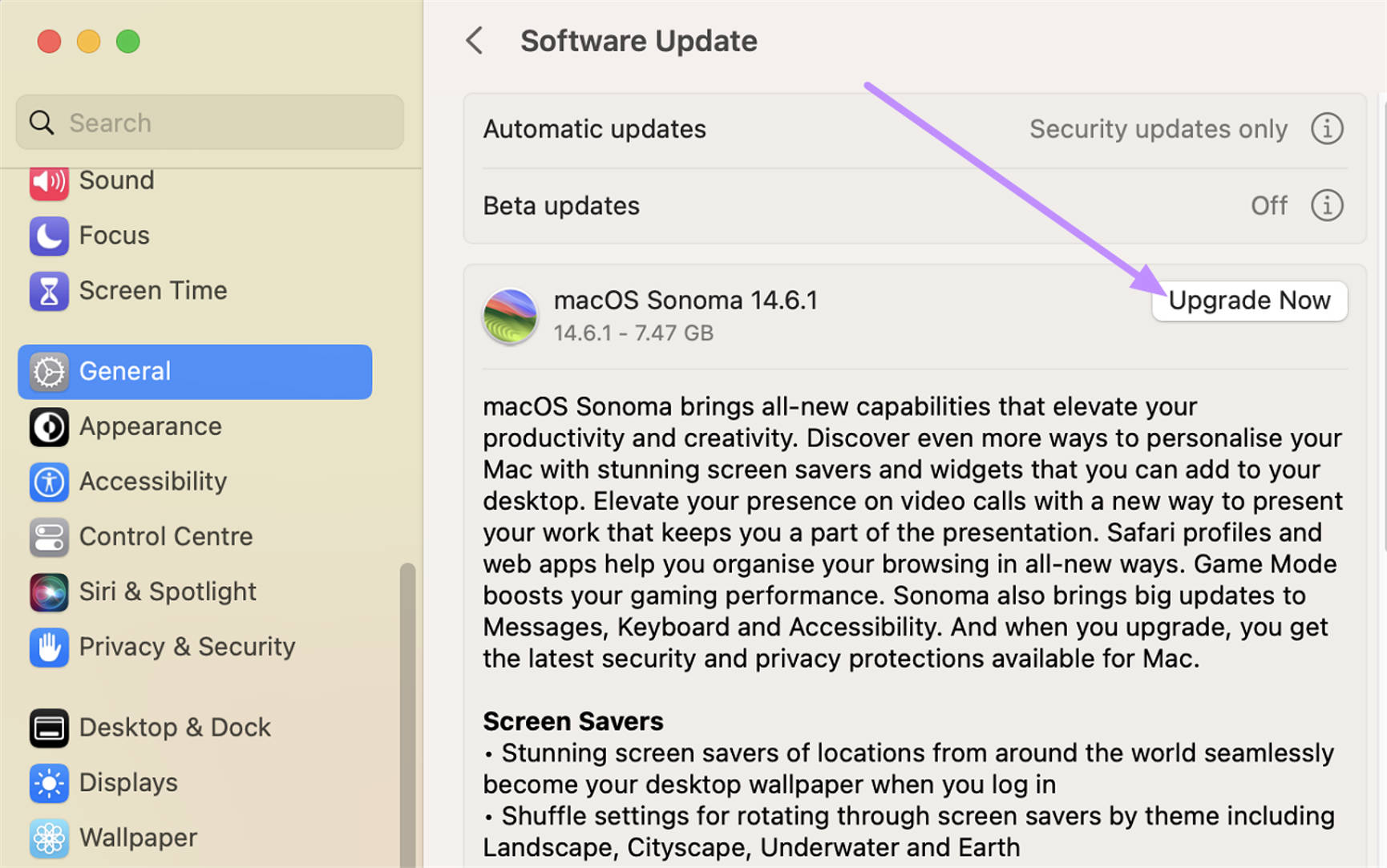 tap on upgrade now mac