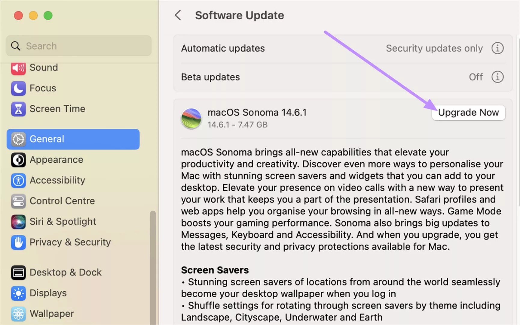 tap on upgrade now mac