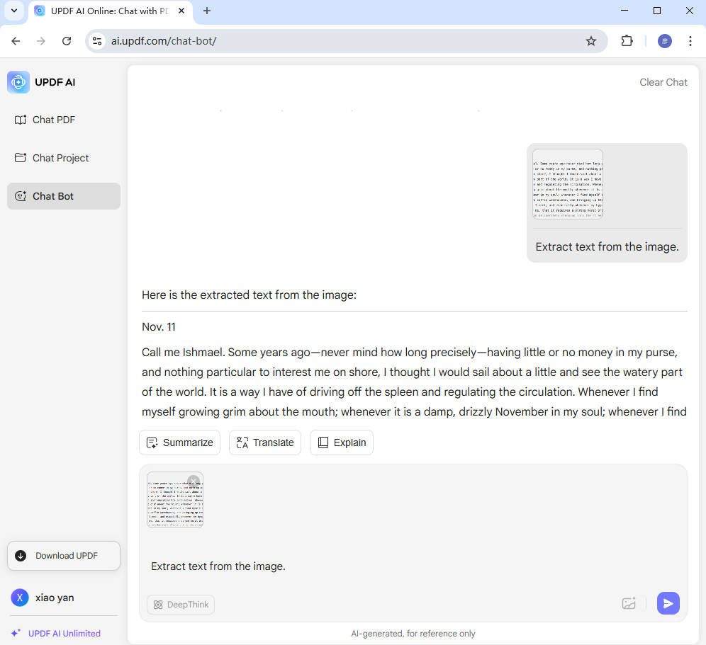 UPDF AI text extract