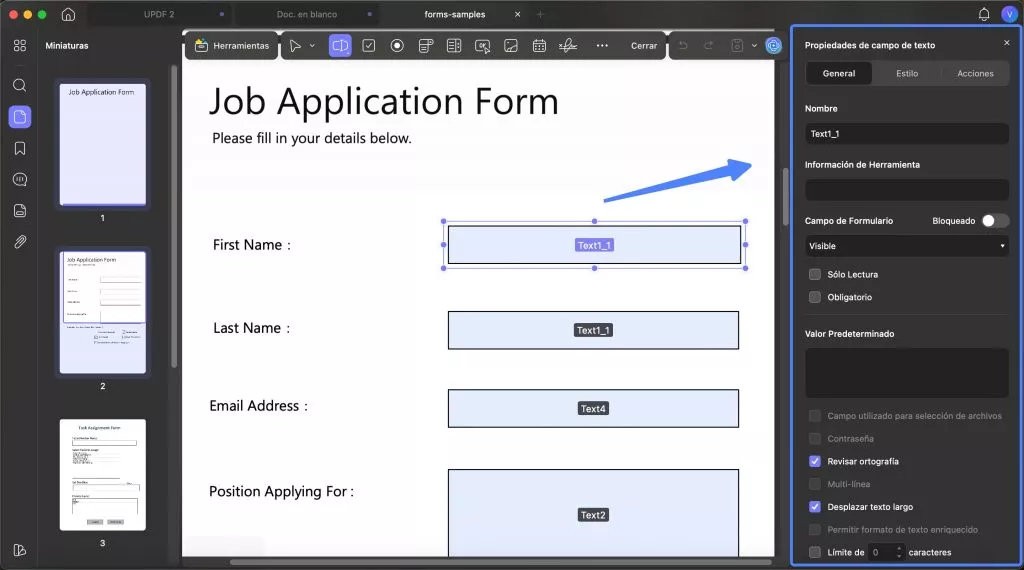 propiedades del campo de texto en PDF con UPDF en Mac