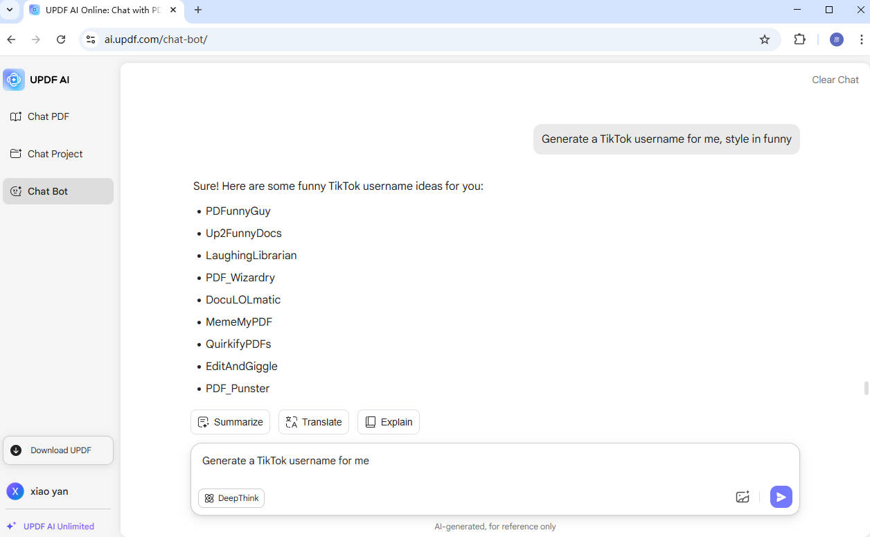 UPDF AI Username