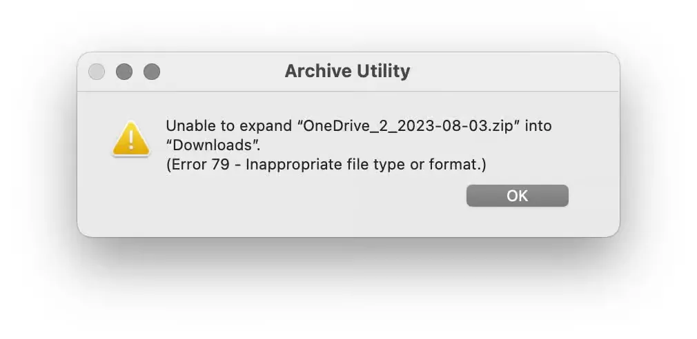 unable to expand zip mac error