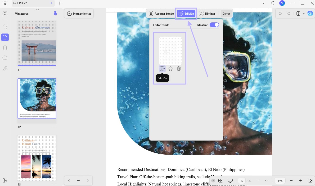 Editar el fondo existente del PDF