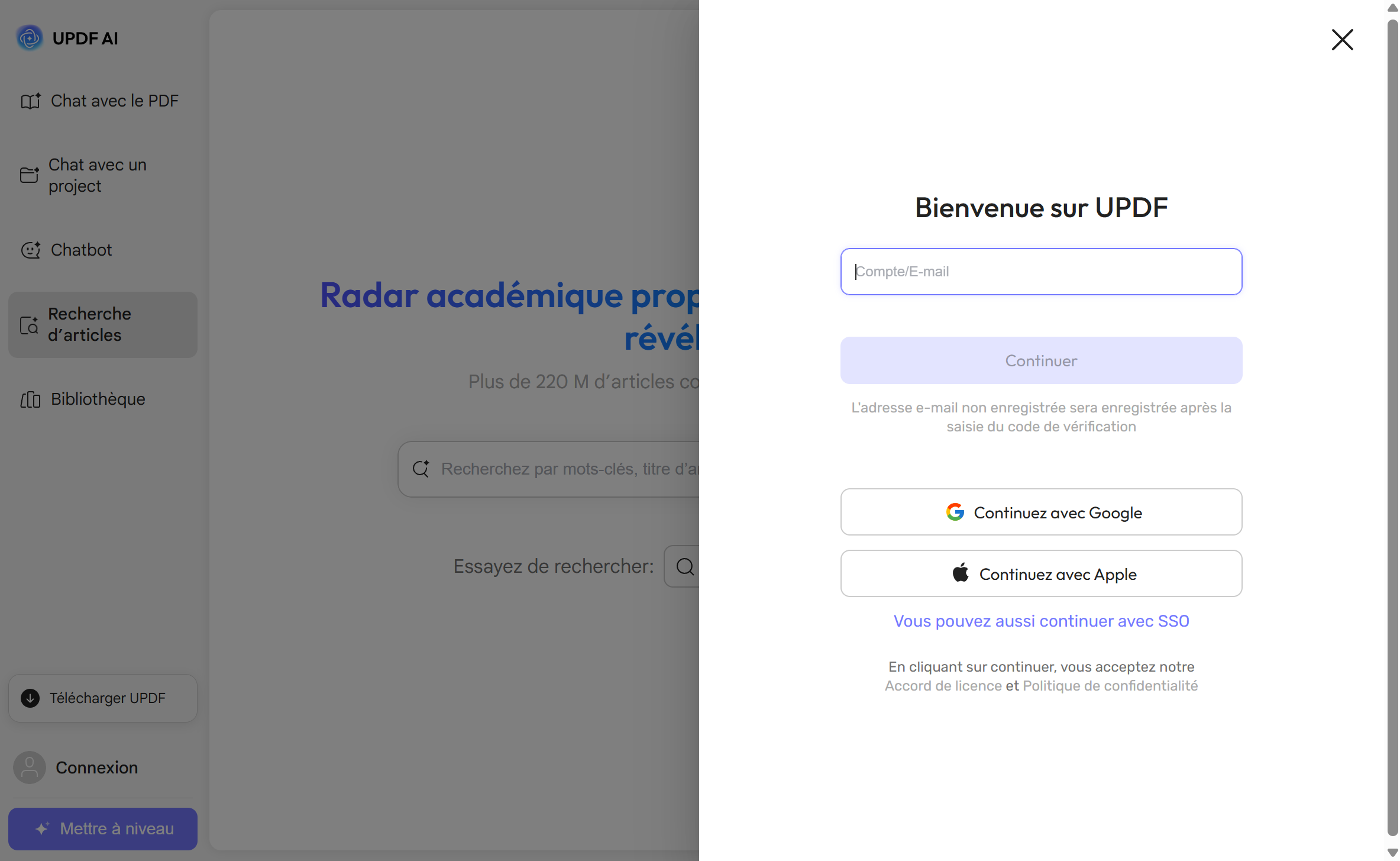 connectez-vous à updf ai