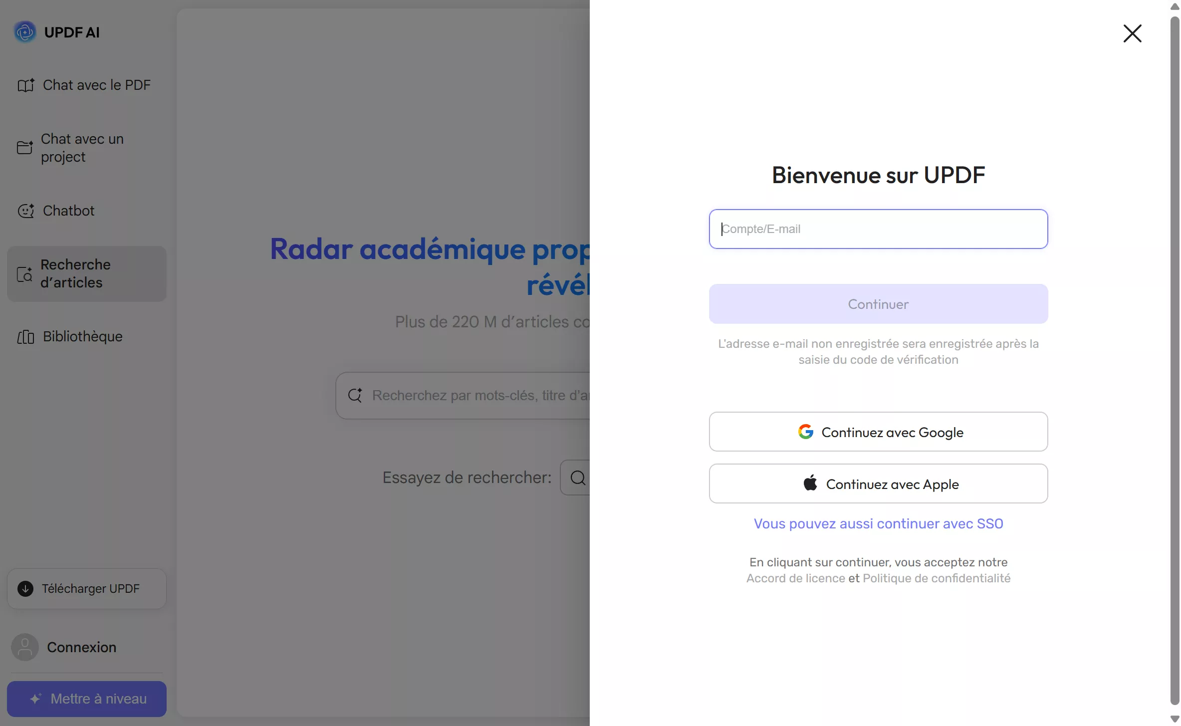 connectez-vous à updf ai