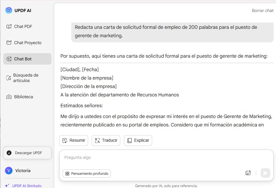 generador de cartas AI de UPDF