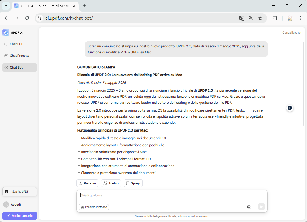 Chat bot di UPDF AI