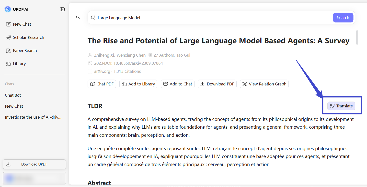 updf ai translate the tldr of the research article
