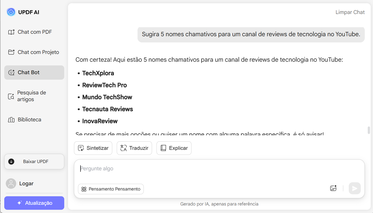 gerador de nomes para youtube UPDF AI