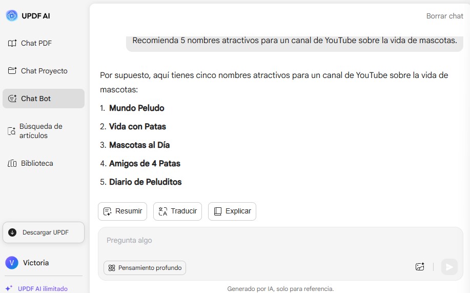 generador de nombres de YouTube de updf ai