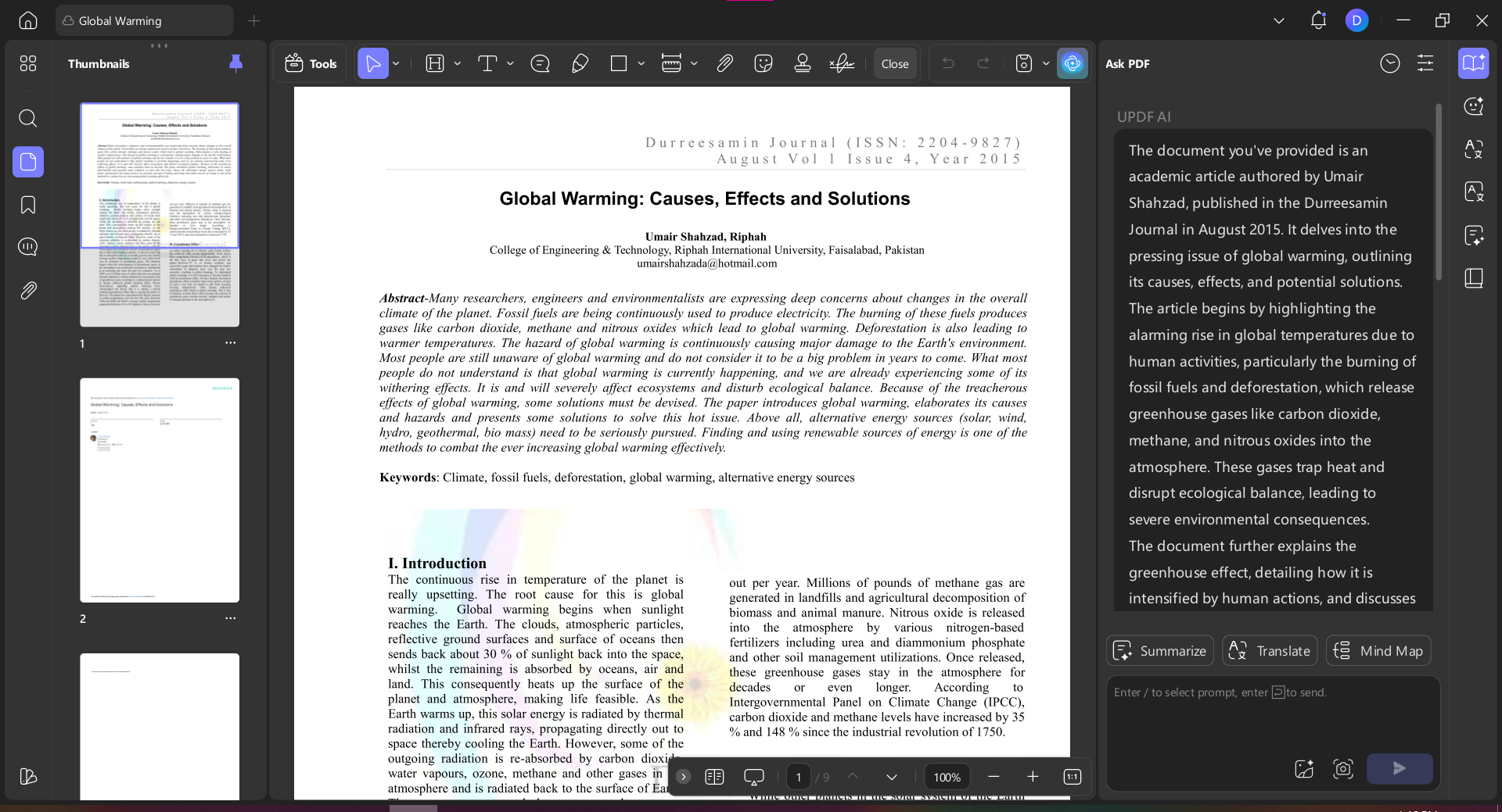 UPDF AI’s summary for the pdf updf ai windows