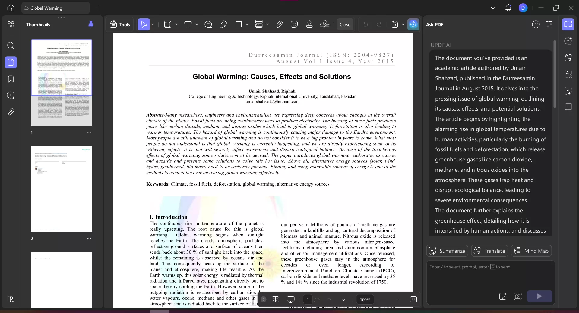 UPDF AI’s summary for the pdf updf ai windows