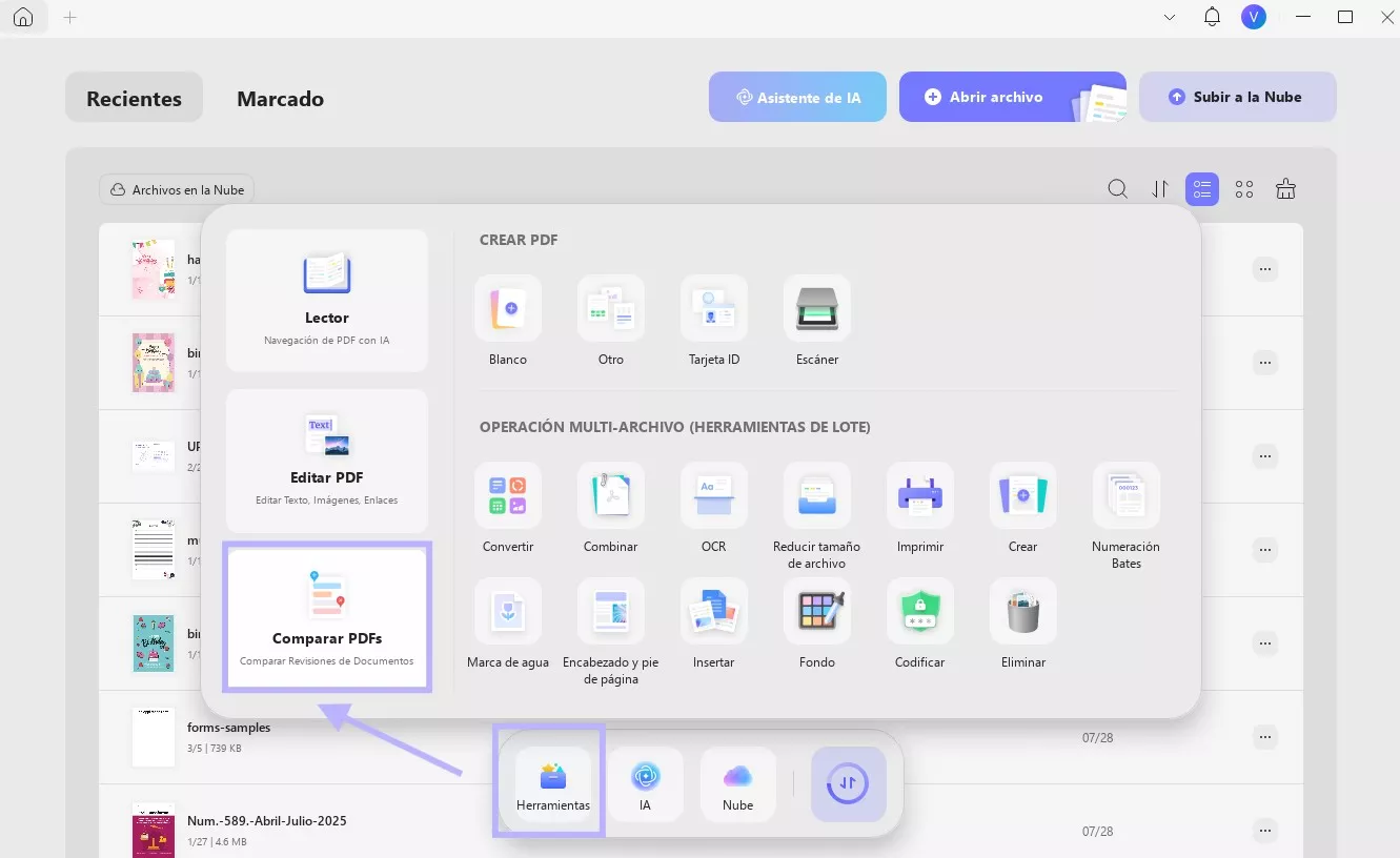 seleccionar archivos para comparar