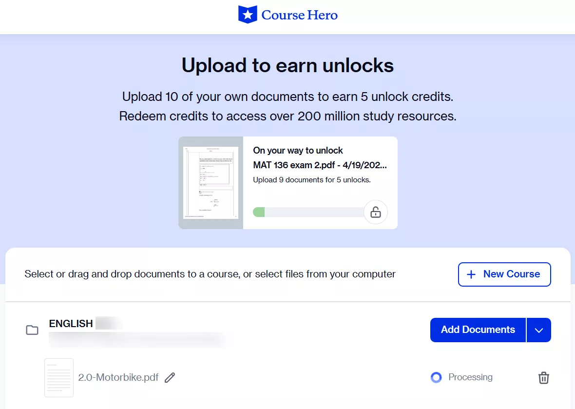 upload file to unlock course hero