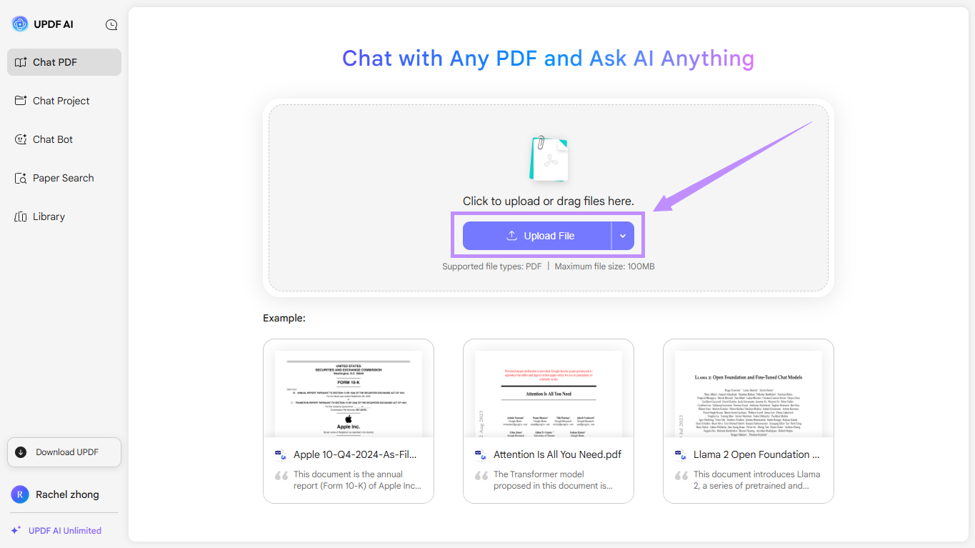 upload file to updf ai online