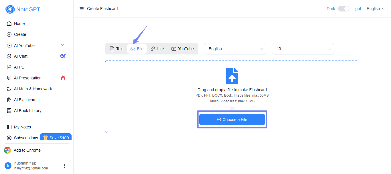 upload your file to notegpt