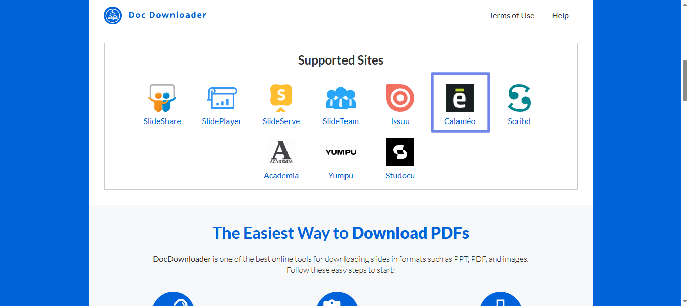 visit the website and select calameo mydocdownloader