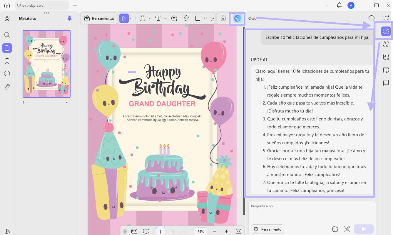 Deseos de cumpleaños generados por UPDF AI