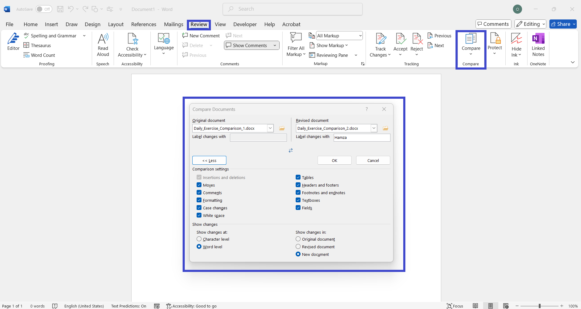 word compare two files 1