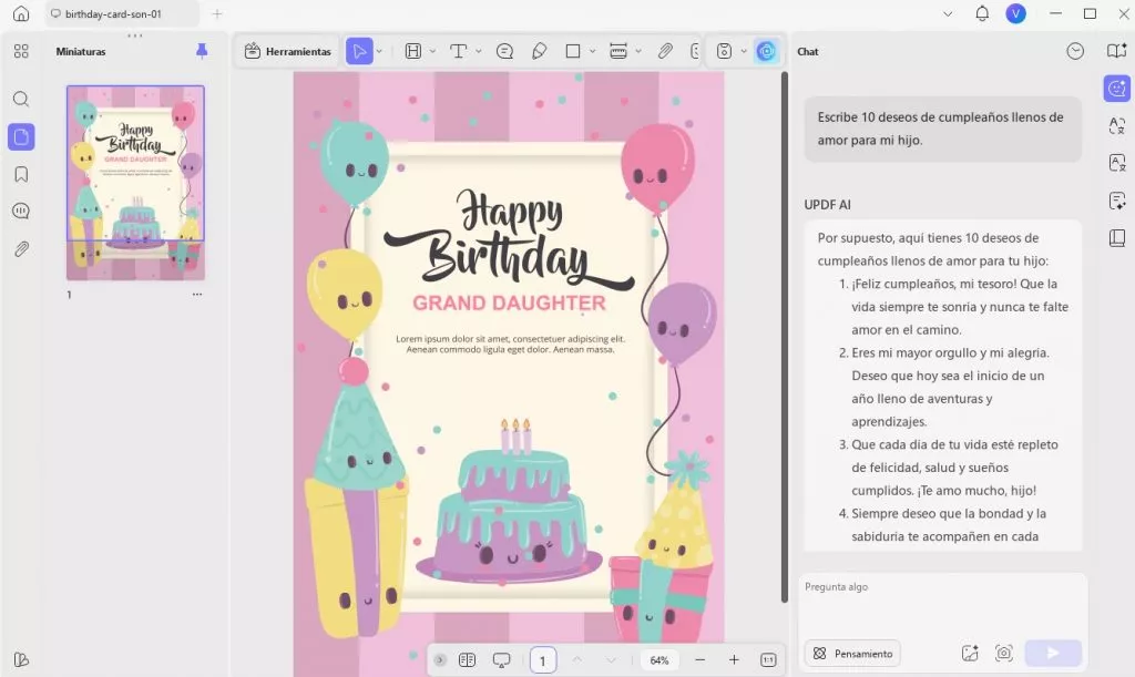 Escribir 10 deseos de cumpleaños amorosos para mi hijo - UPDF en Windows
