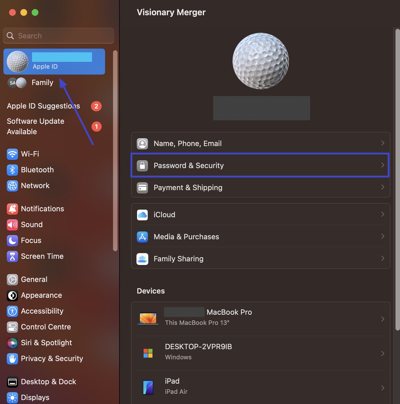 navigate password and security mac section
